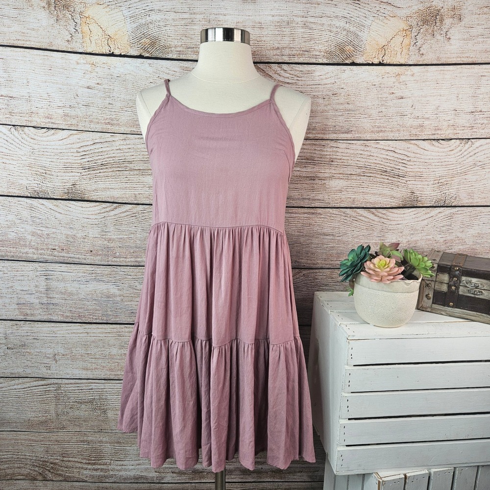 Magnolia South Mauve Pink Tiered Babydoll Mini Dress Open Tie Back Medium‎